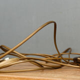 Carved wooden lamp, fiber shade