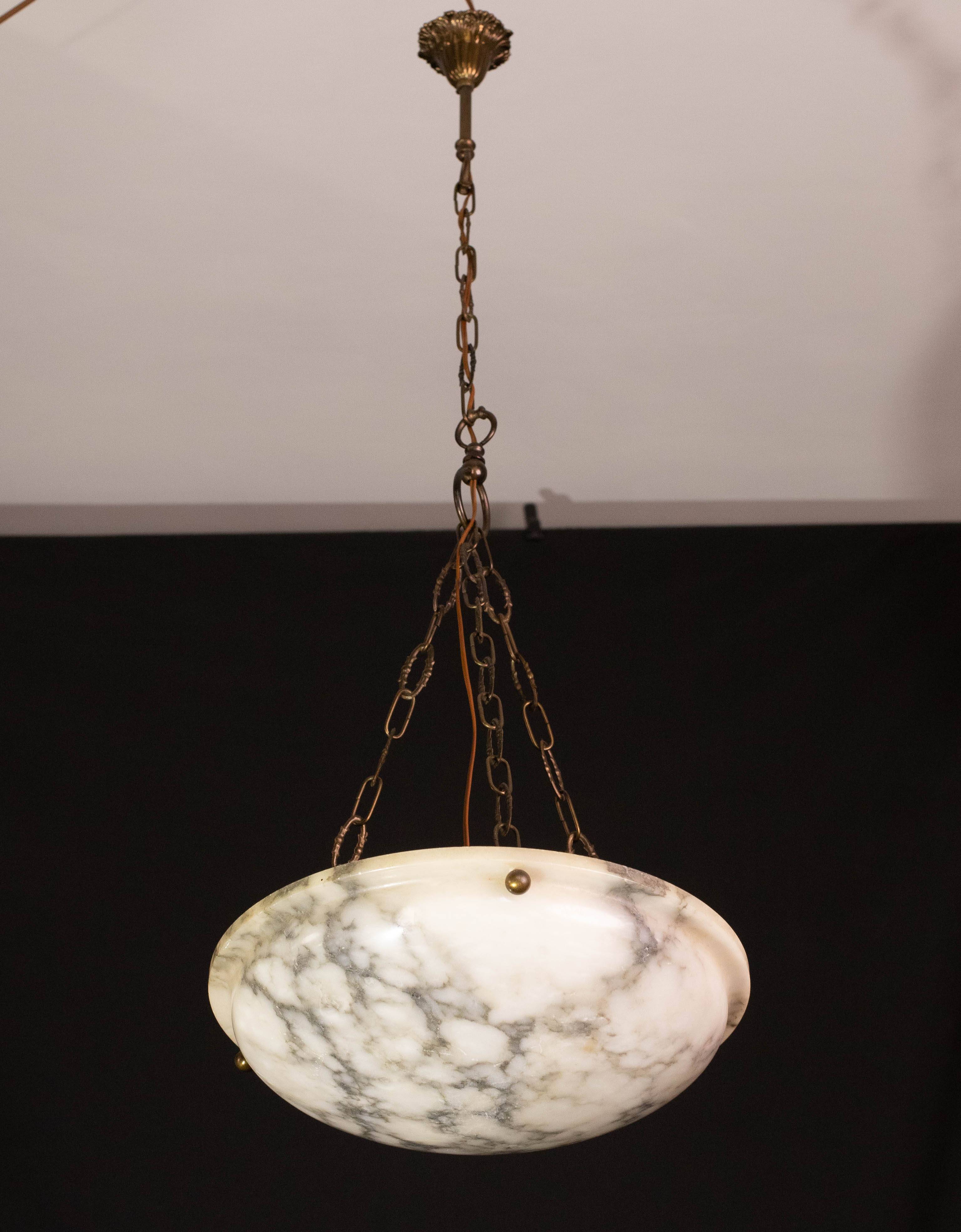 Art Deco White Albaster Chandelier, 1950s