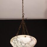 Art Deco White Albaster Chandelier, 1950s