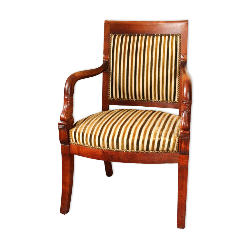 Ensemble De 4 Fauteuils Et 2 Chaises Style Empire/Restauration - Vert - Tissu Et Acajou