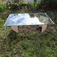 table basse design 1970 verre et travertin