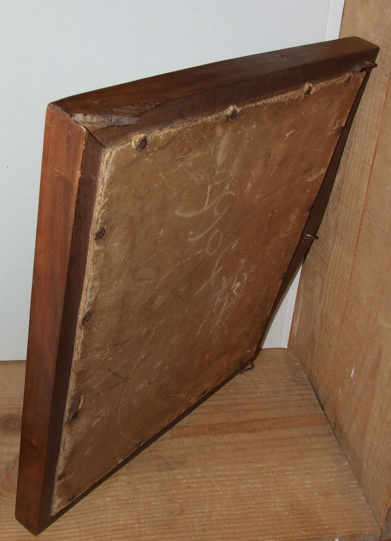 Ancient mirror bevelled wooden frame