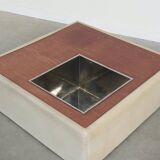Vintage leather coffee table with plant stand, 1970s