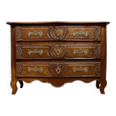 Lyonnaise commode from the Louis XV period in solid walnut, 18th century.