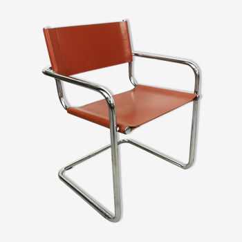 Vintage Bauhaus leather and chrome chair Mart Stam Matteo Grassi