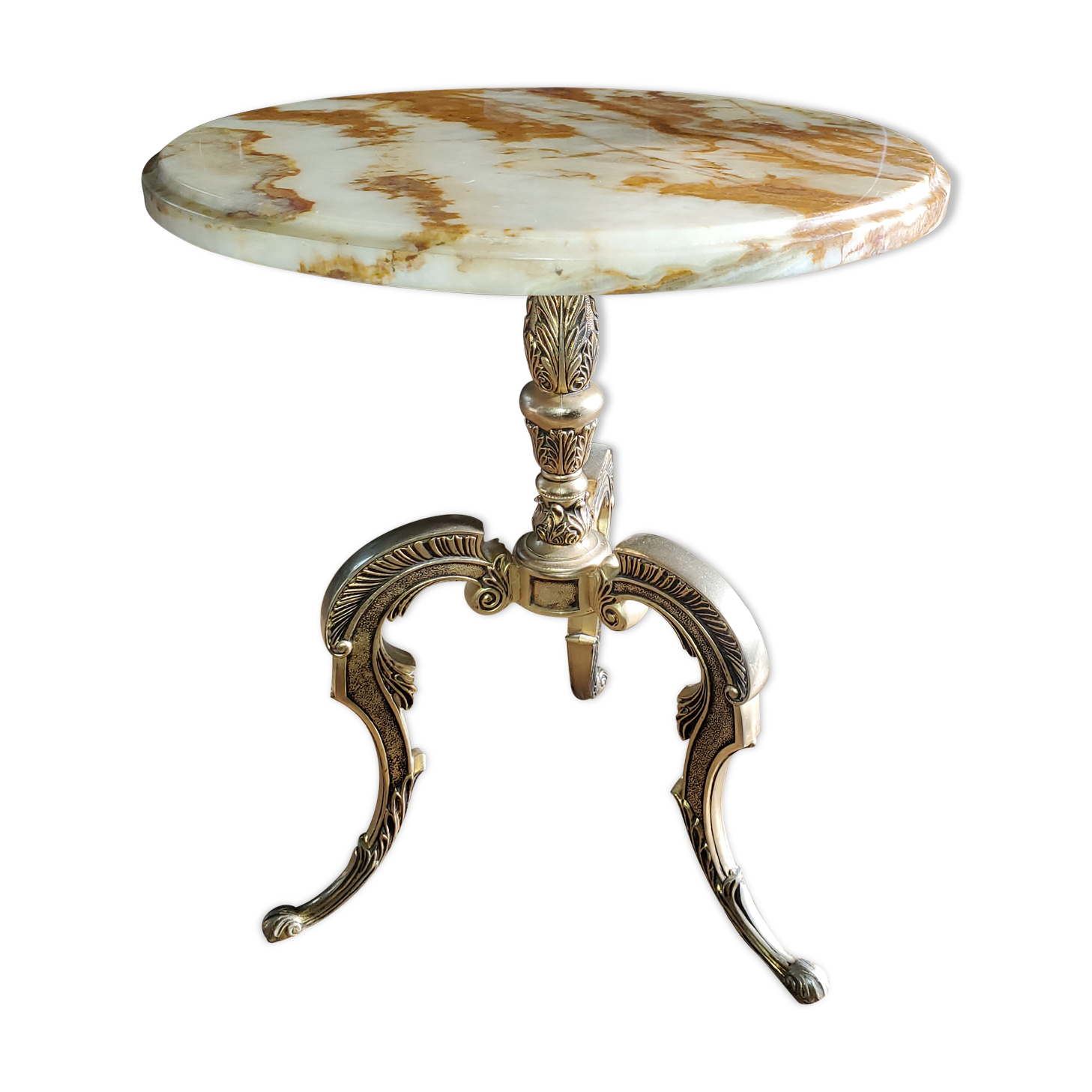 Marble and brass pedestal table