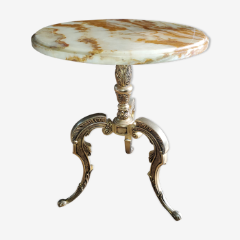 Marble and brass pedestal table