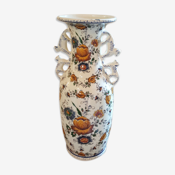 Vase earthenware Hubert Béquet decoration floral handles monkeys or cats