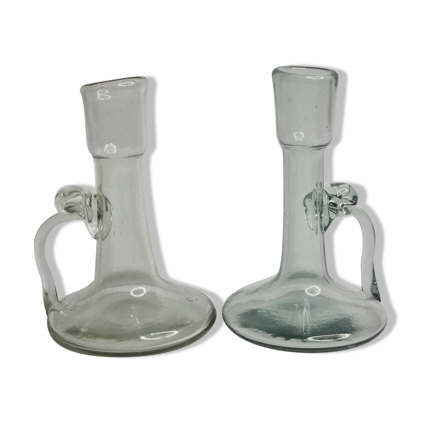 Pair of blown glass candlesticks, 13 cm