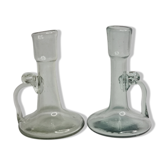 Pair of blown glass candlesticks, 13 cm