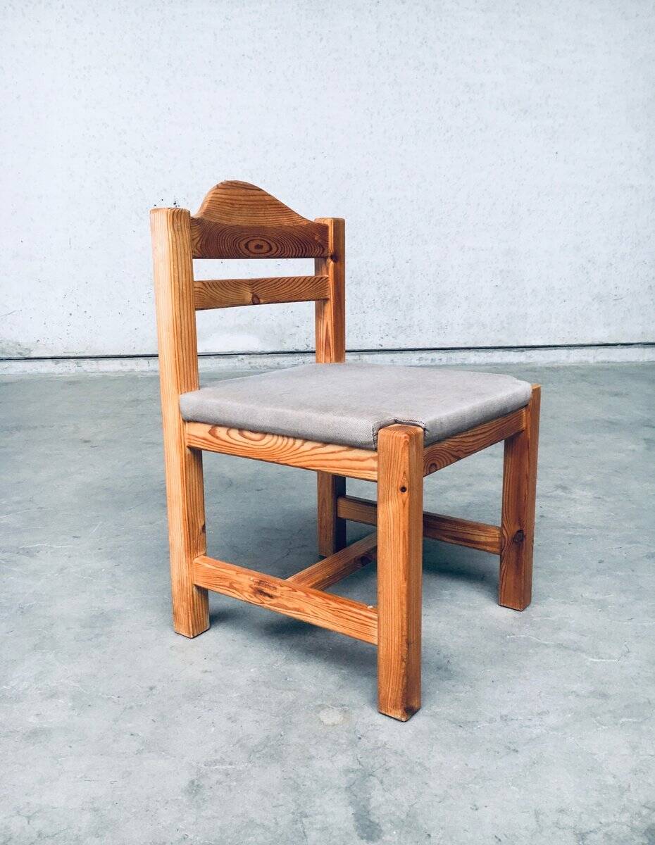 Brutalist Square Model Pine Dining Chairs, 1970s, Set of 6