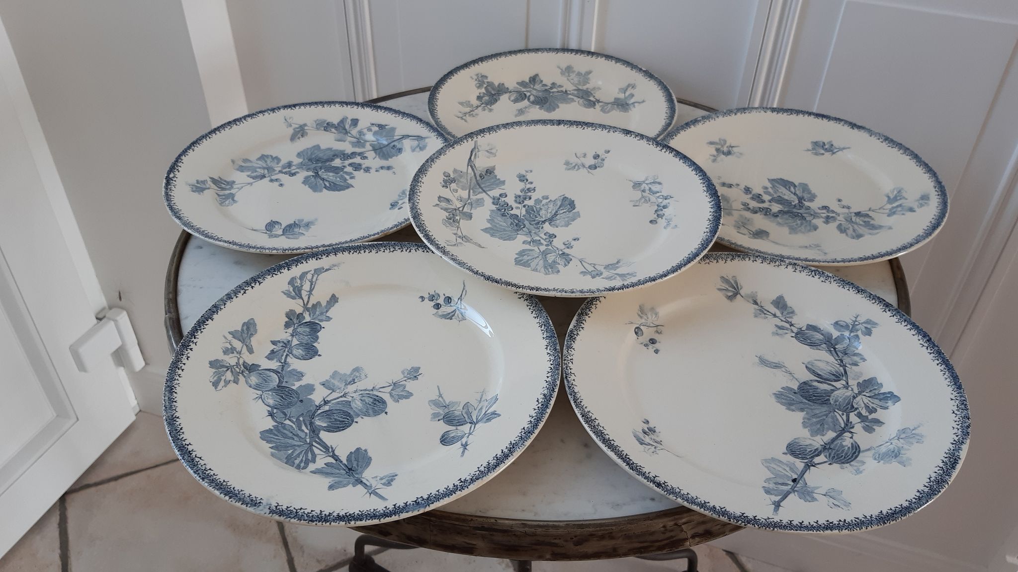 Set of 6 flat plates Terre de Fer U&C Sarreguemines model "Groseilles" late nineteenth
