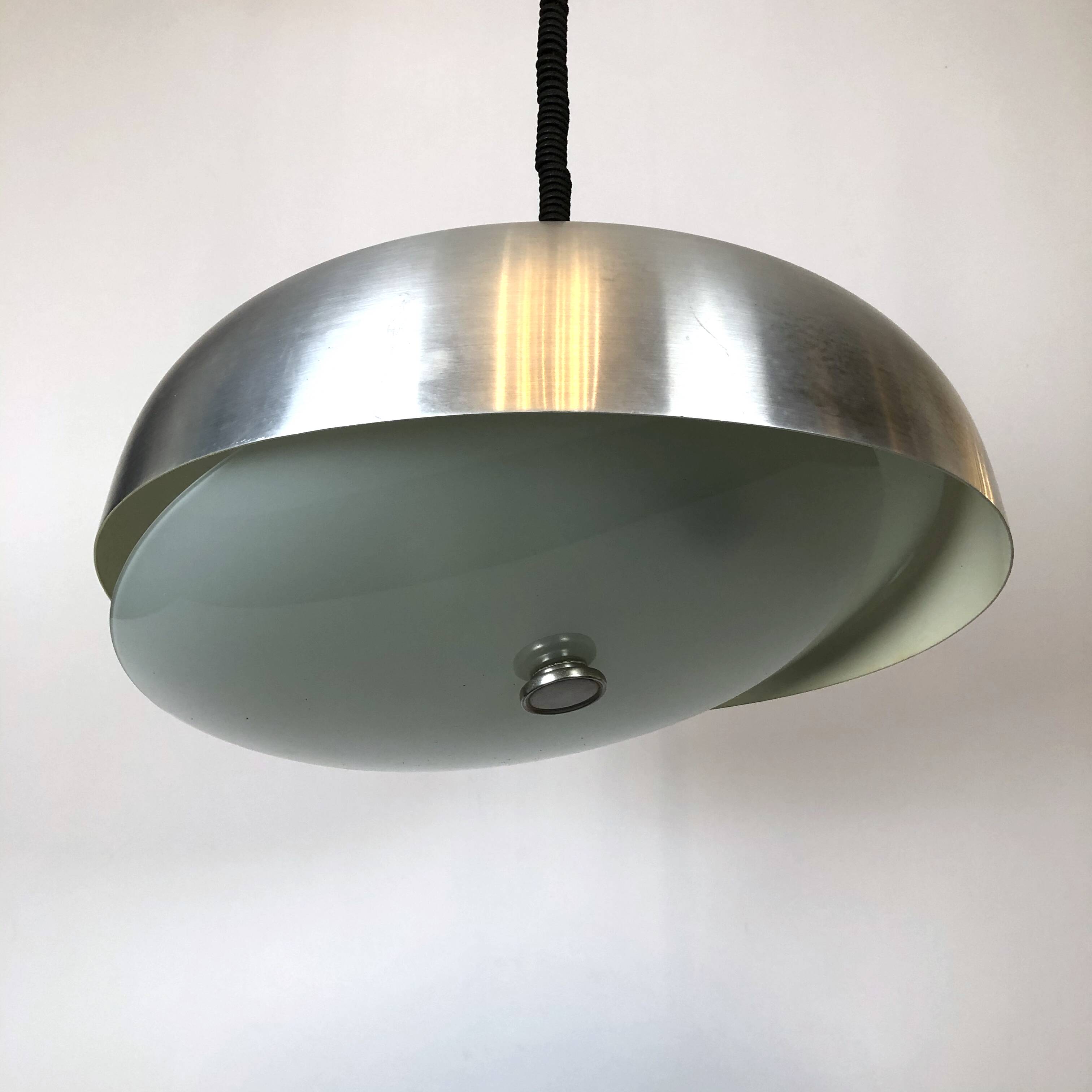 Oscar Torlasco for Lumi, large Italian pendant light with adjustable glass from 50s