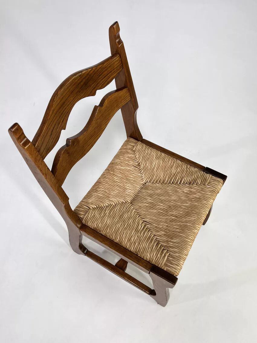 Set of 6 1950s chairs in wood and straw