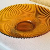 Coupe à fruits vintage en verre ambré ondulé, années 1970