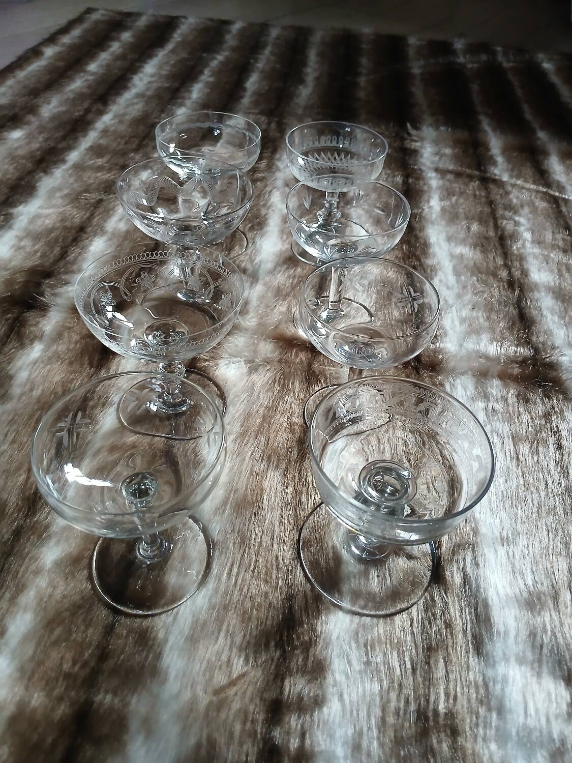 8 mismatched vintage champagne coupes