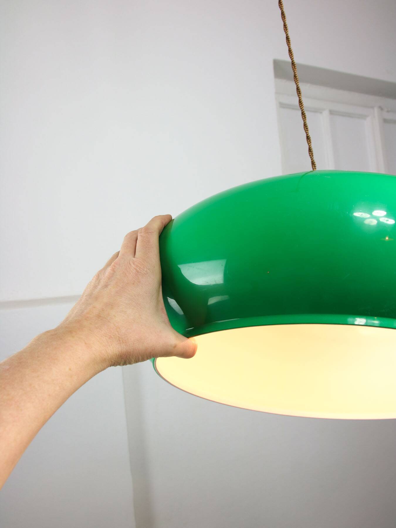 Vintage Green Italian Pool Table Lamp in Brass and Plastic