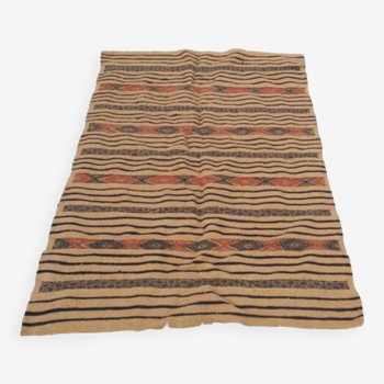 Multicolored hand-woven kilim rug in natural wool