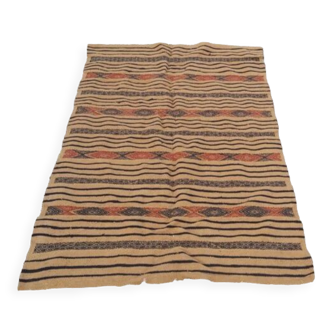 Multicolored hand-woven kilim rug in natural wool