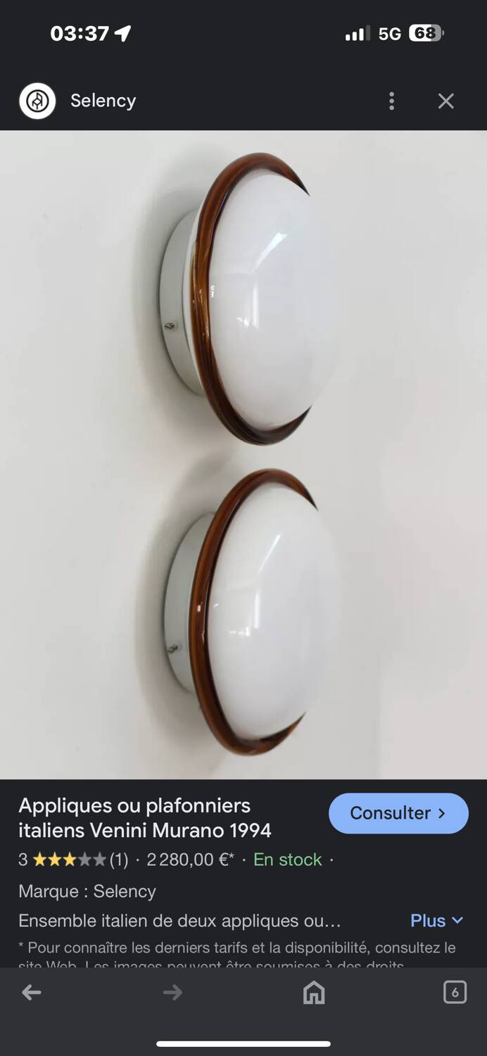 Pair of Leucos “Ronda” wall lights from the 70s