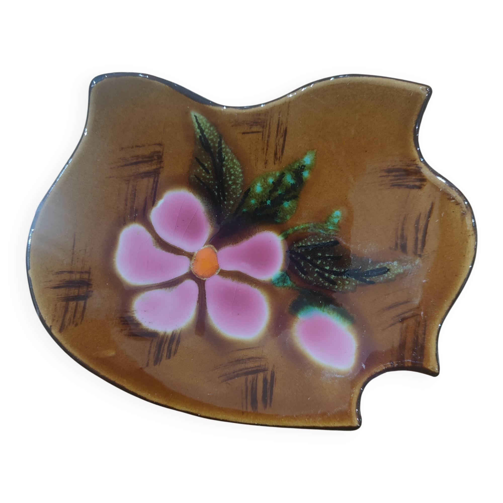 Ceramic butter dish with floral motif, signed Poët-Laval