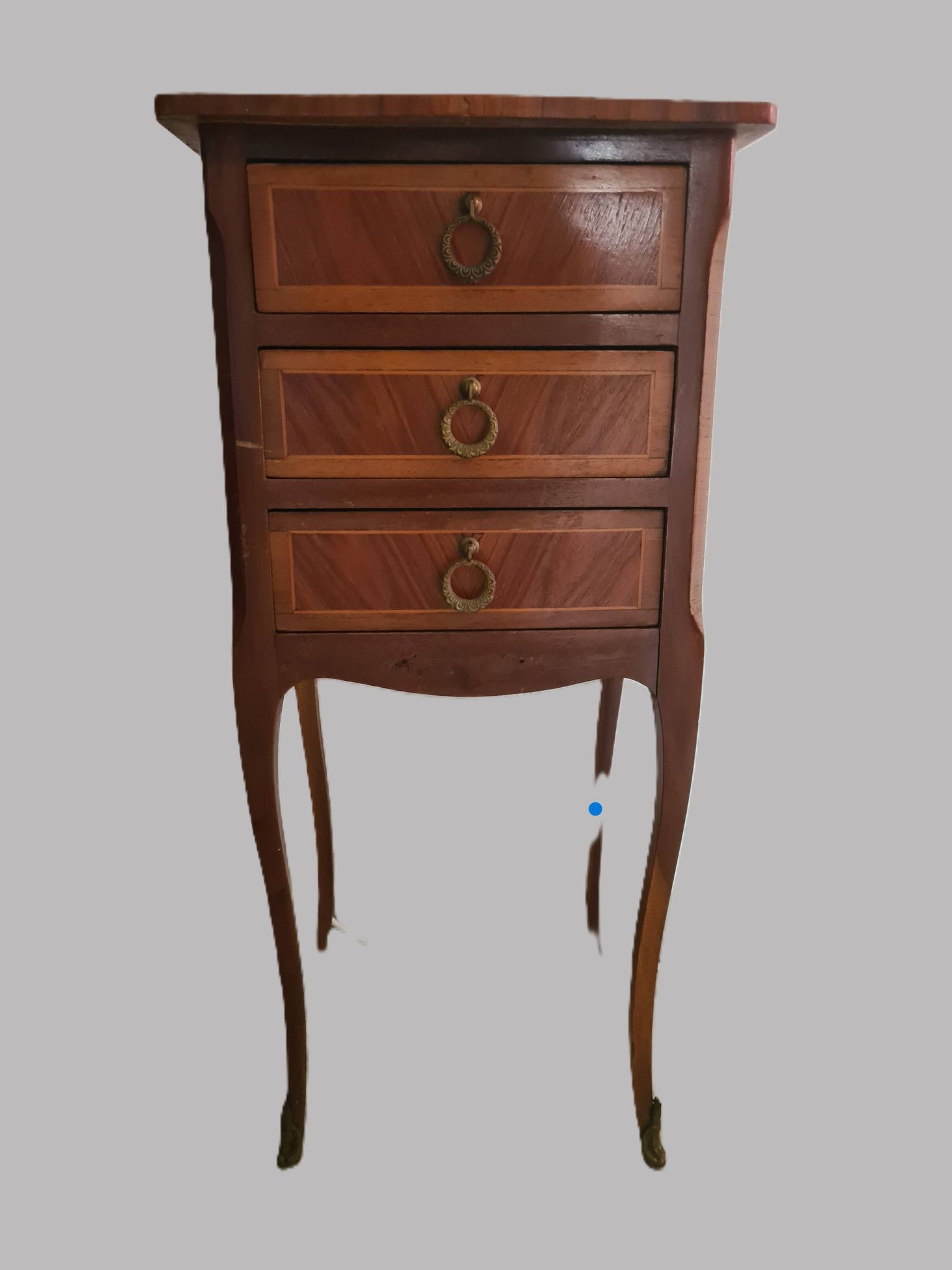 Vintage Italian Louis XV Style Side Table with 3 Drawers – Inlaid Wood & Br