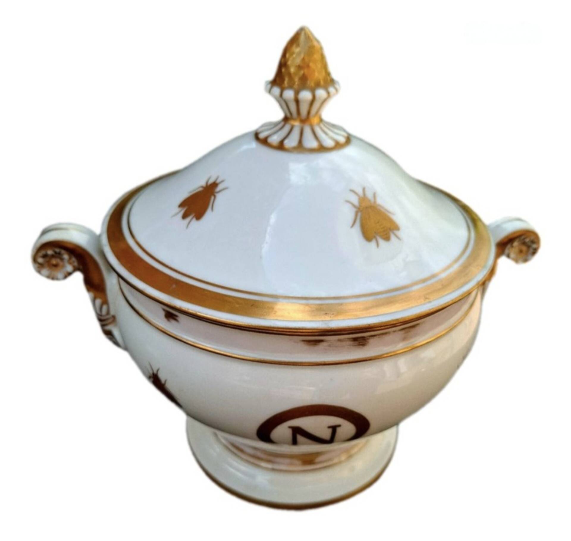 Soupière porcelaine Empire époque Napoléon Ier décor d'abeille dorée