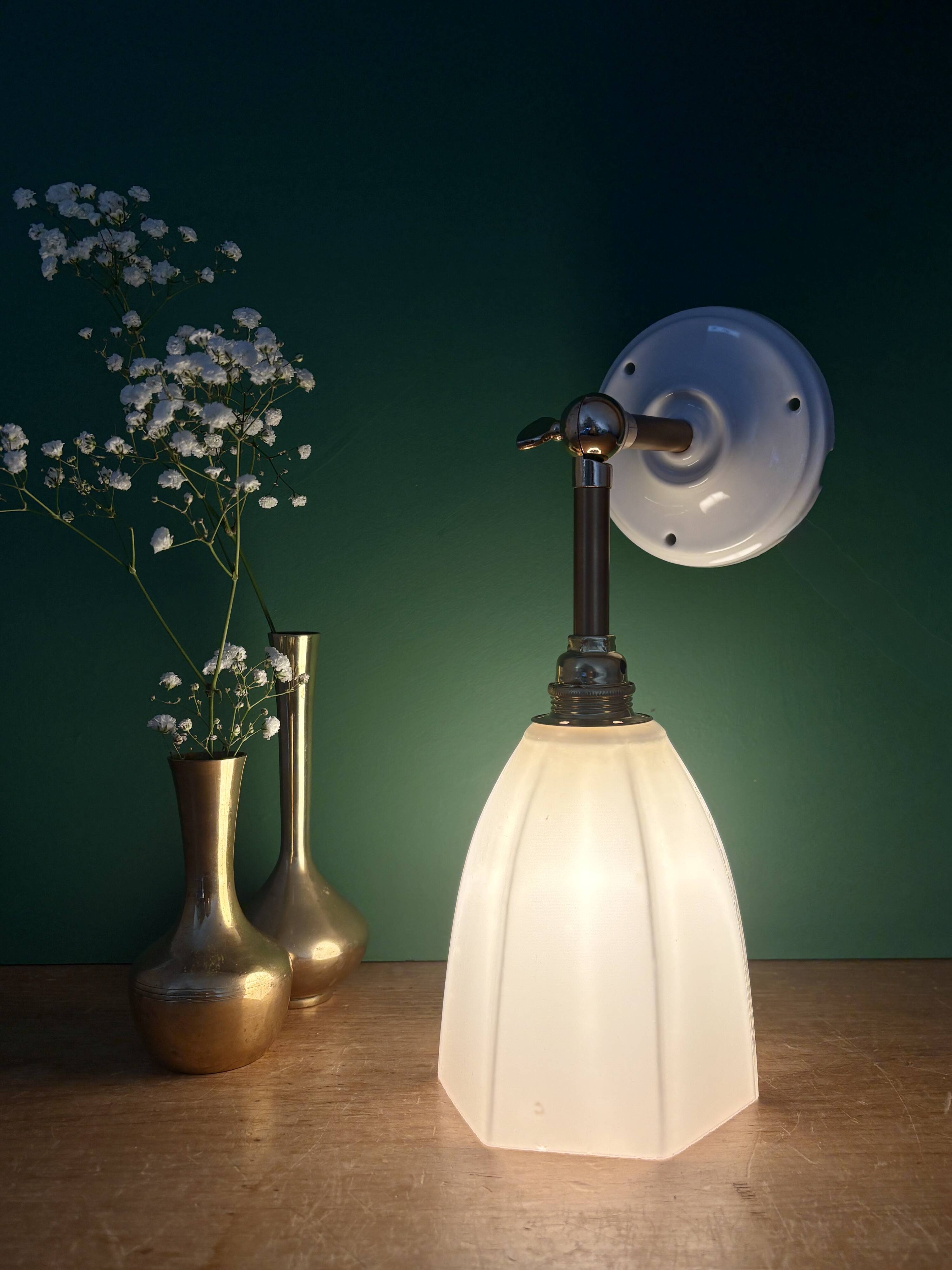 Vintage tulip wall light in white opaline