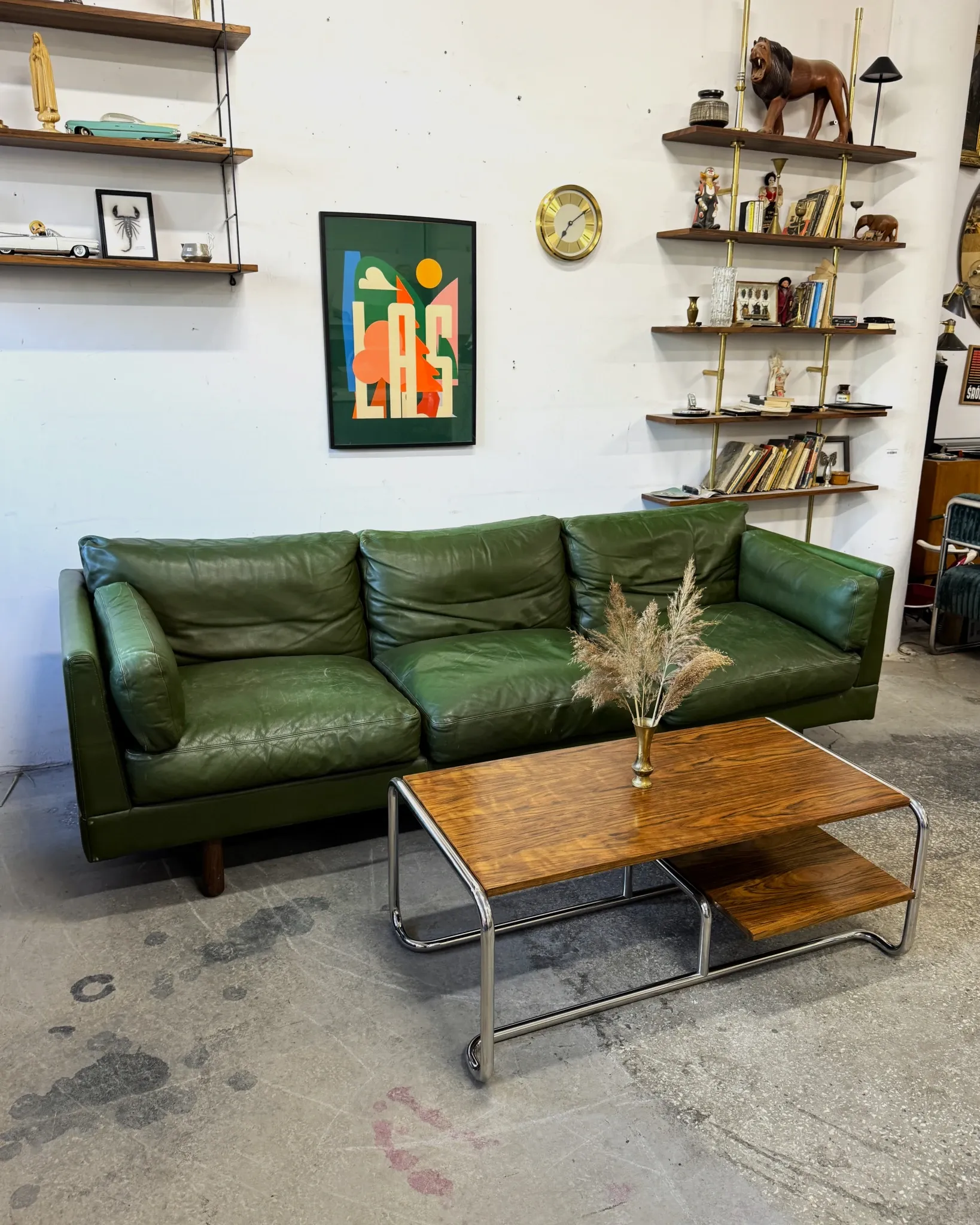 Olive leather sofa, Denmark, 1960s/70s, vintage mid-century modern
