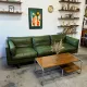Olive leather sofa, Denmark, 1960s/70s, vintage mid-century modern