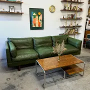 Olive leather sofa, Denmark, 1960s/70s, vintage mid-century modern