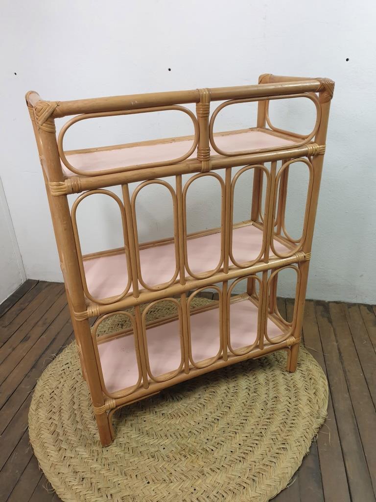 Vintage wicker and bamboo shelf
