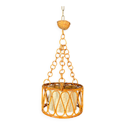 Petit lustre en rotin dans le goût d'Adrien Audoux et Frida Minet (Audoux-Minet)