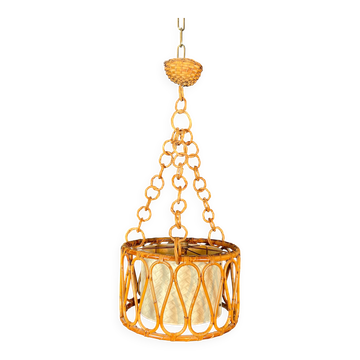 Small rattan chandelier in the style of Adrien Audoux and Frida Minet (Audoux-Minet)
