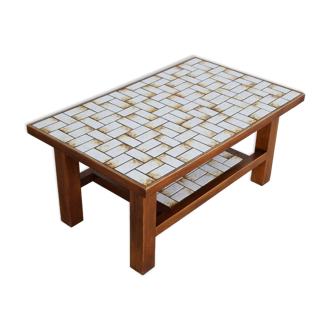Table basse en teck et carreaux de céramique, années 70