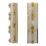 Pair of Modern Sconces in Brass and Milk White Murano Glass and Amber Glass
