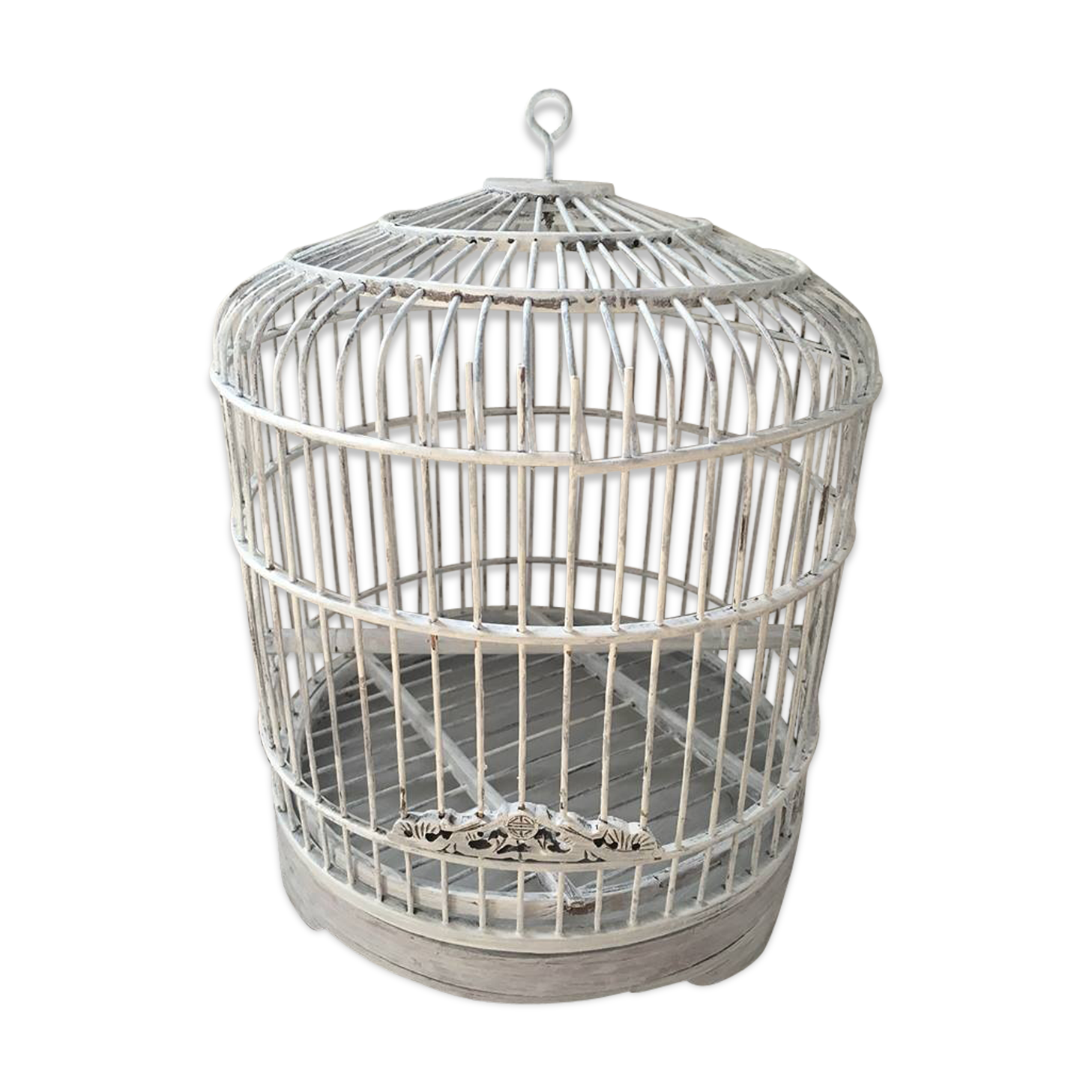White painted rattan bird cage