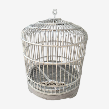 Cage à oiseaux en rotin peint en blanc