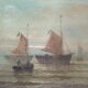 Tableau xix marine hst signée moreno, bateaux à voile barque pêcheurs, cadre peinture huile toile