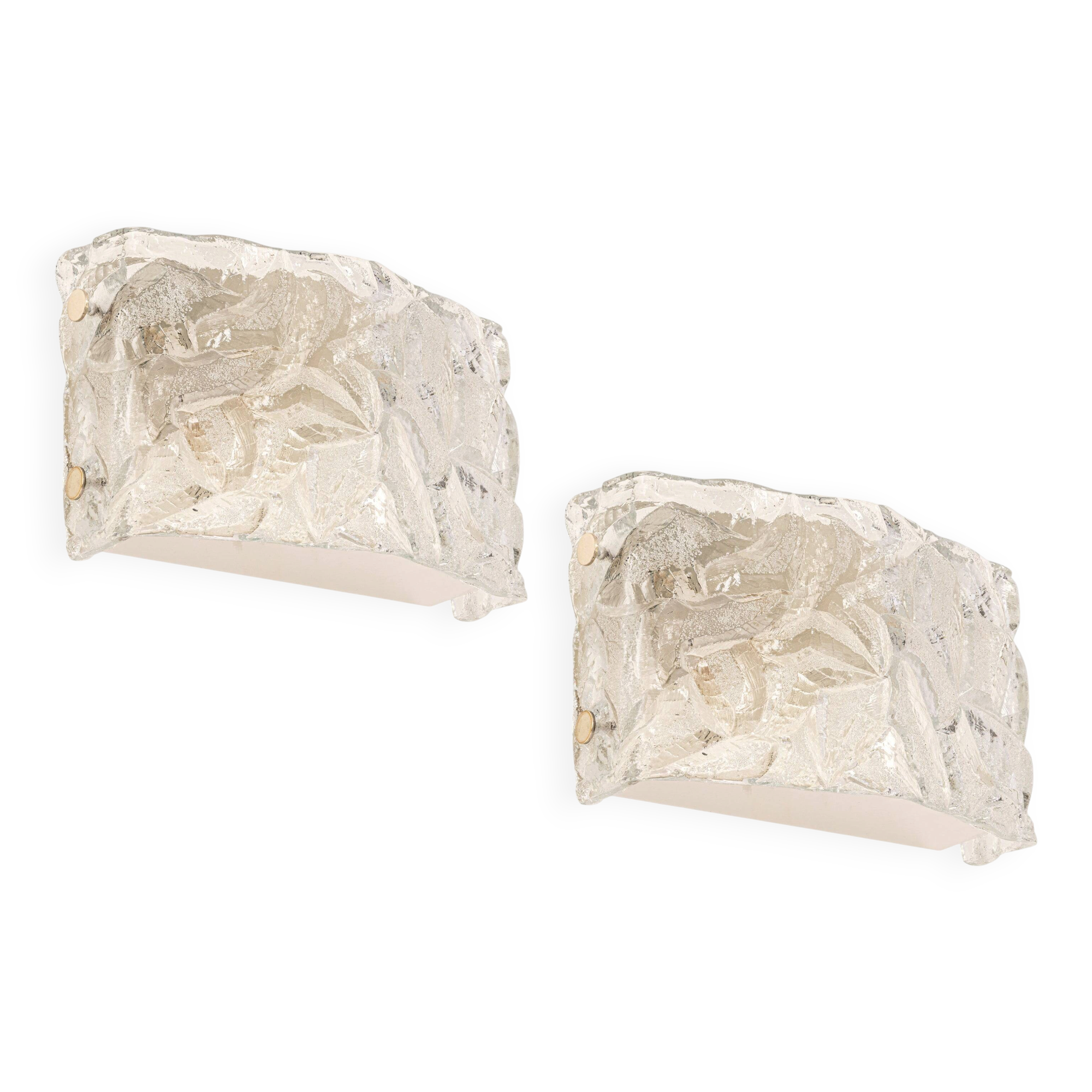 Pair of Murano glass wall sconces by Kaiser, Germany, 1970s.