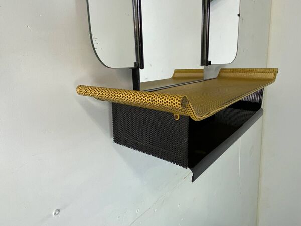 Miroir mural de courtoisie à trois volets moderniste du milieu du siècle, années 1950