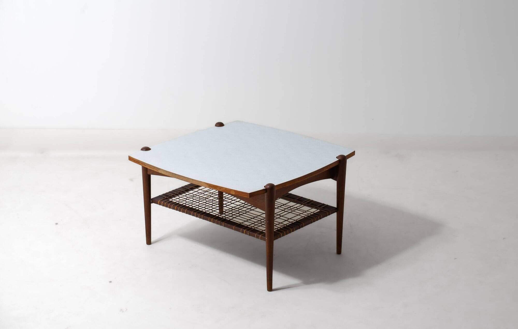 Vintage webbing coffee table in teak, 1960s