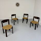 Set of 4 Girsberger Scandinavian style chairs from the 80s, vintage wood