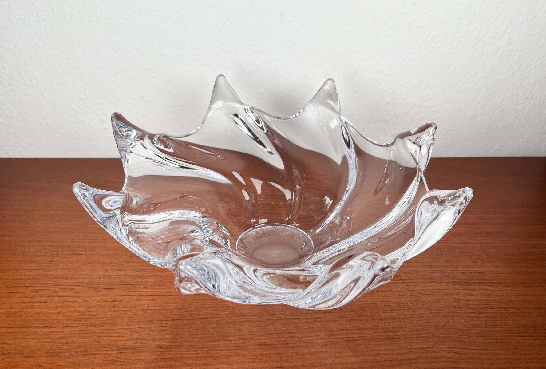 Large Modern Crystal Glass Fruit Bowl from the Mid-Century by Art Vannes, France, 1960s