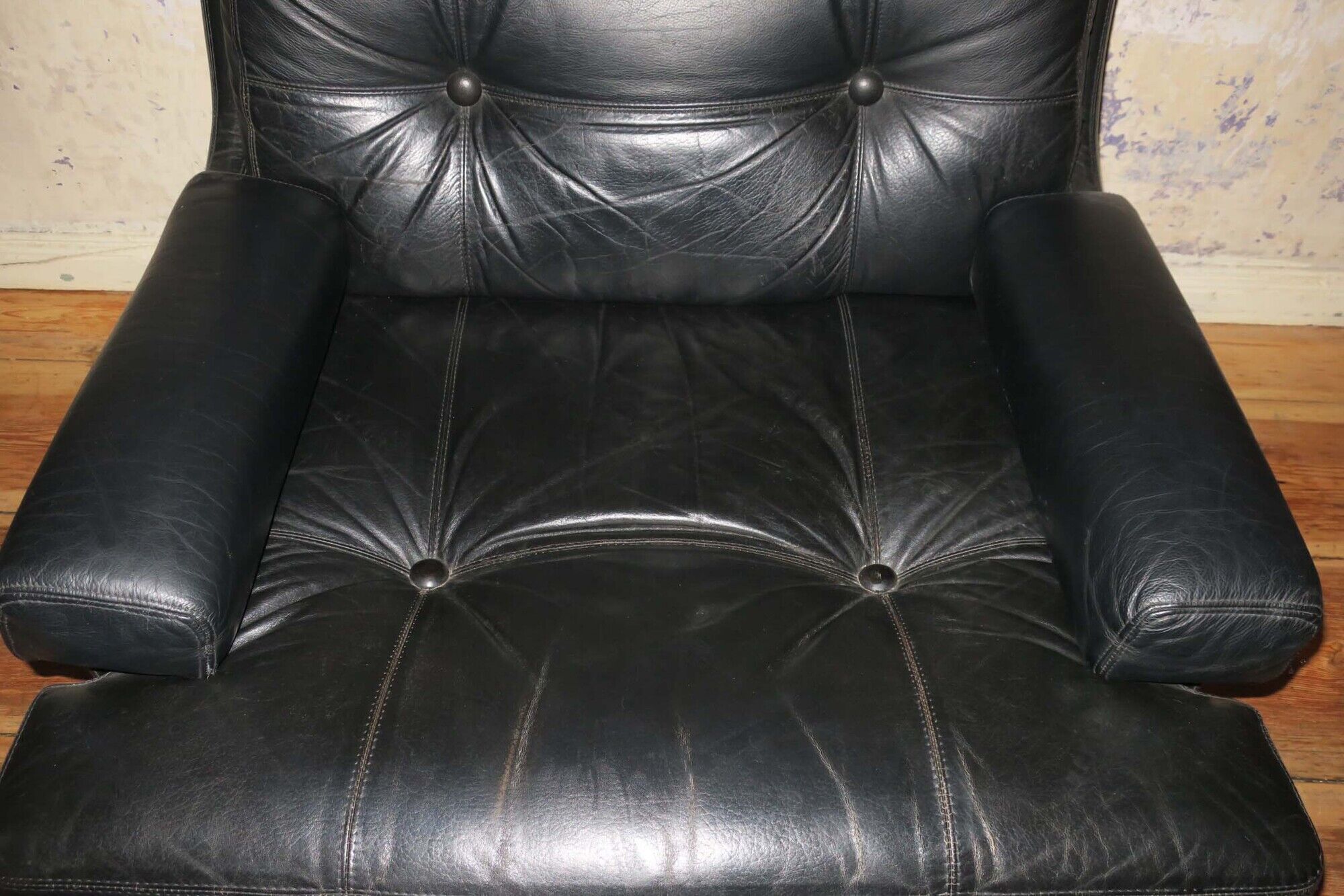 Black leather lounge chair from Dux International, Sweden 1960s