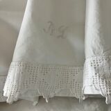Antique linen, sheet with monogram and lace