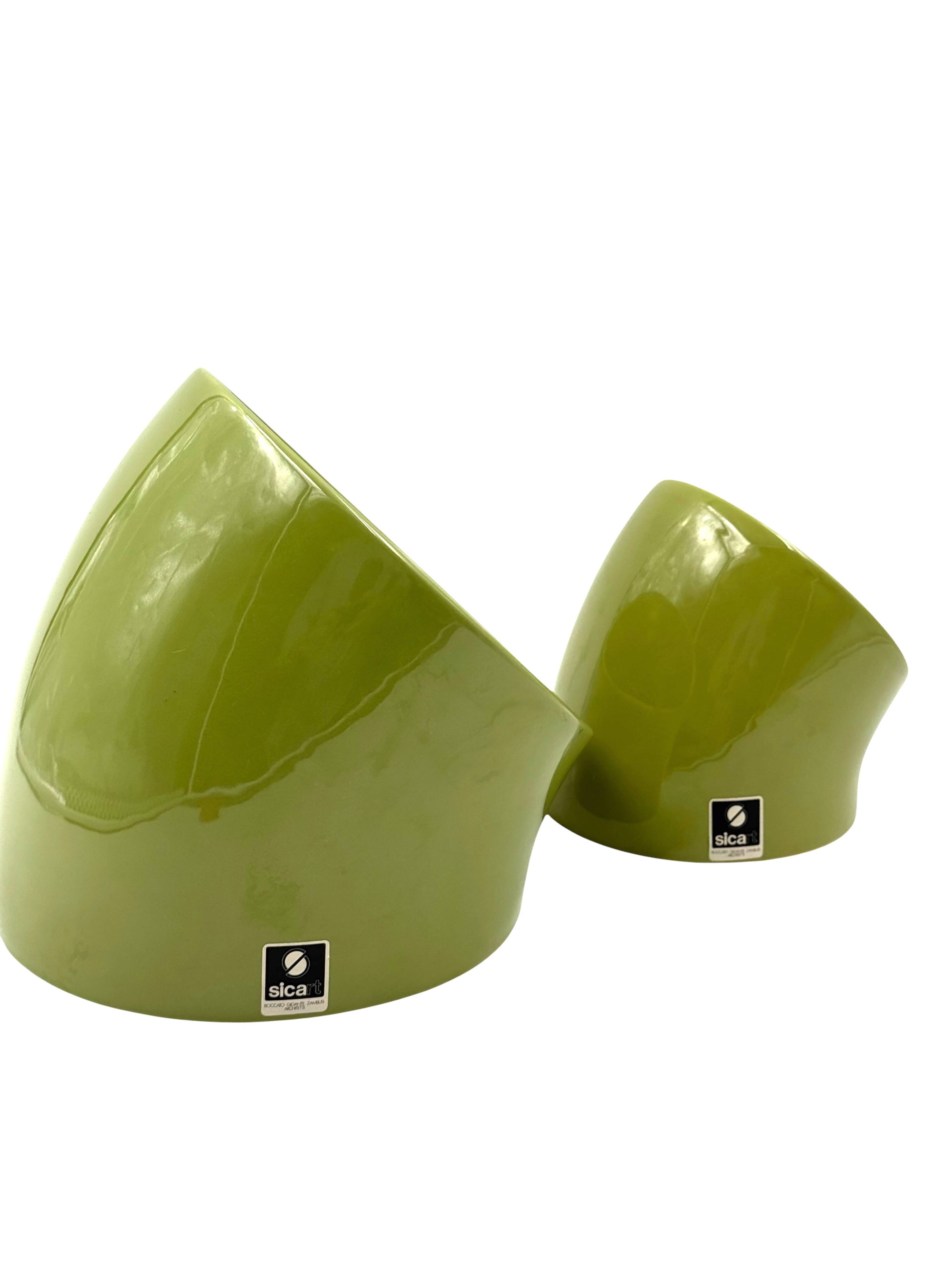 Space age set of 2 green ceramic vide poche, Sicart Italy ca. 1970