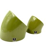 Space age set of 2 green ceramic vide poche, Sicart Italy ca. 1970
