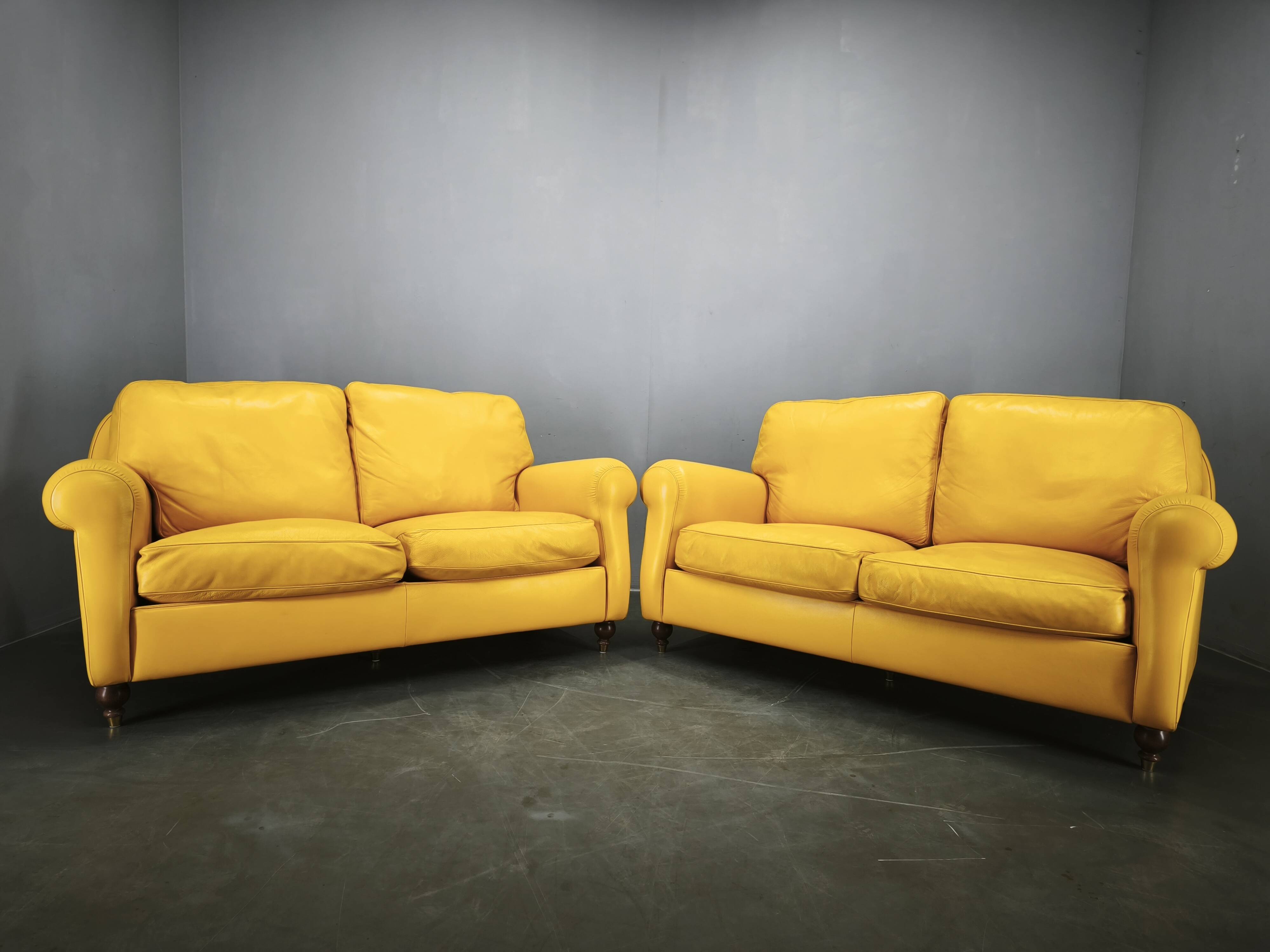 Pair of Poltrona Frau George Leather Sofas, Italy, 1992