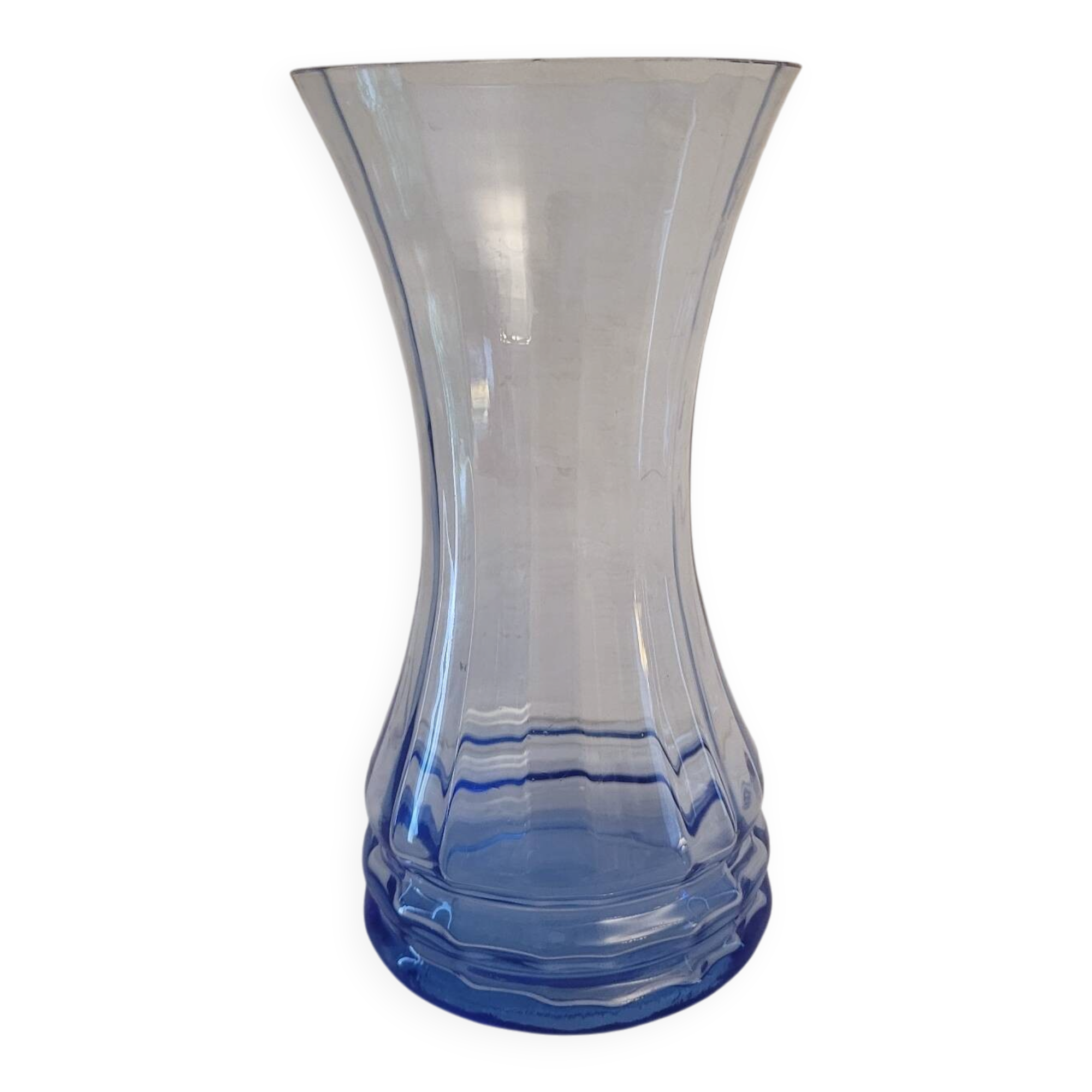 Vase en verre bleu facetté – Style Art Déco années  30's/40's
